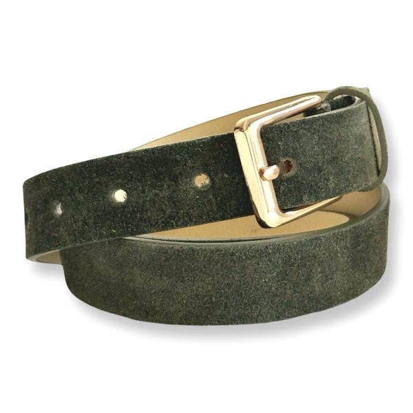 LeaLab | חגורת עור הפוך קלאסית עם אבזם מוזהב צבע זית ליאלב