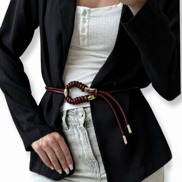 LeaLab | חגורת קשירה מעוצבת ואלגנטית עם אבזם זהב צבע חום ליאלב