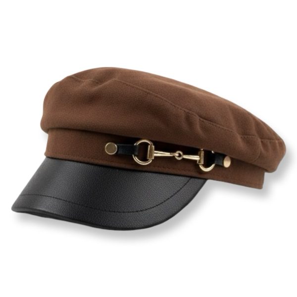 LeaLab | כובע בייקר בוי עם אבזם מוזהב צבע חום-שחור ליאלב