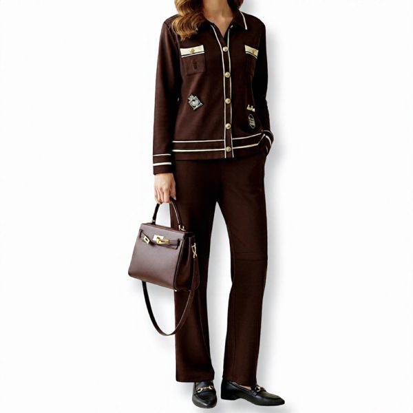 J-Clair | חליפת סריג אלגנטית יוקרתית פריז-שיק צבע חום ג׳וקלייר