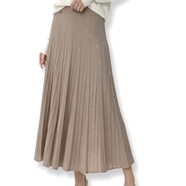 J-Clair | חצאית ארוכה פליסה-קפלים סרוגה נוצצת "שיק פריזאי" צבע בז׳-טאופ ג׳וקלייר