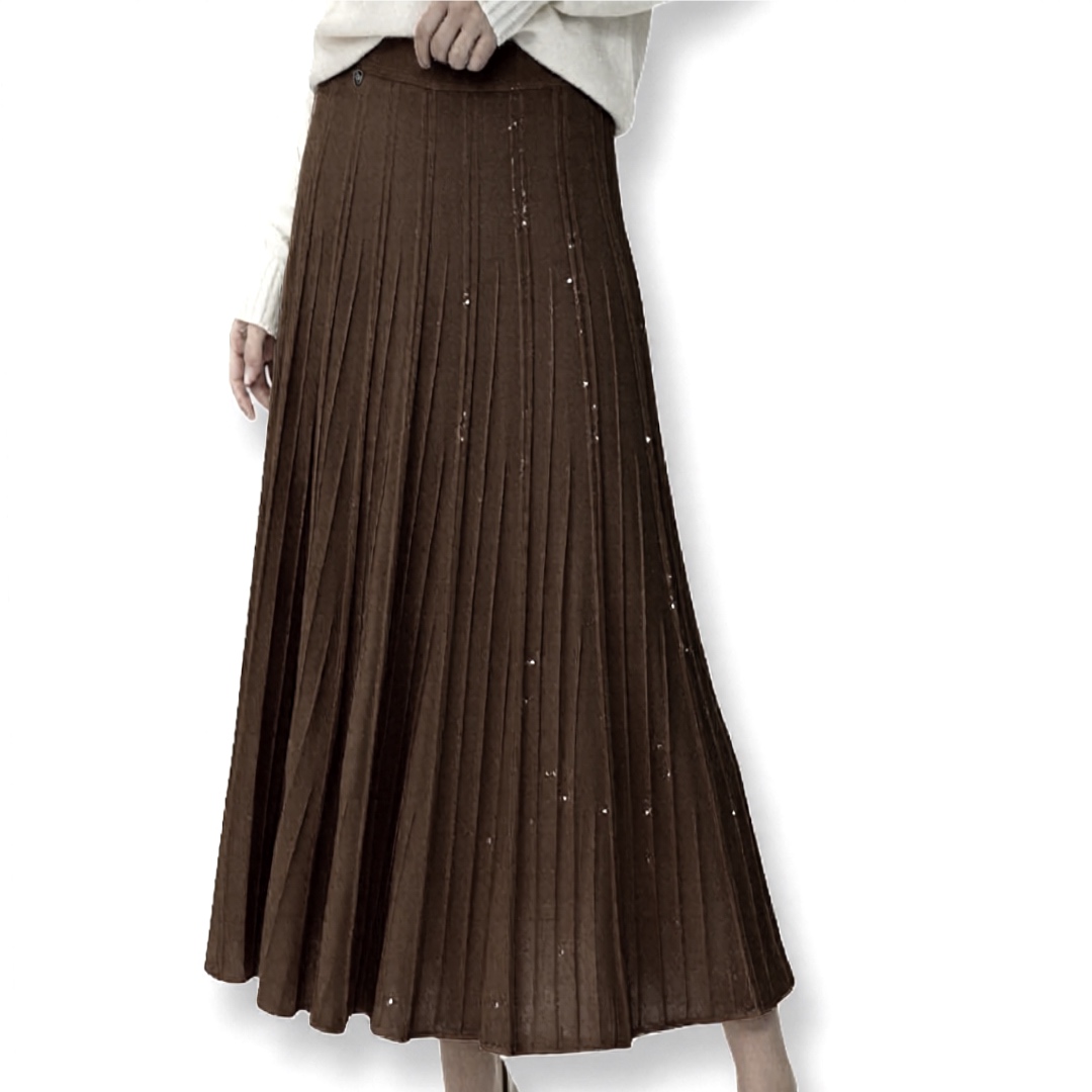 J-Clair | חצאית ארוכה פליסה-קפלים סרוגה נוצצת "שיק פריזאי" צבע חום ג׳וקלייר