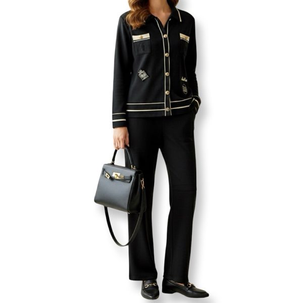 J-Clair | חליפת סריג אלגנטית יוקרתית פריז-שיק צבע שחור ג׳וקלייר