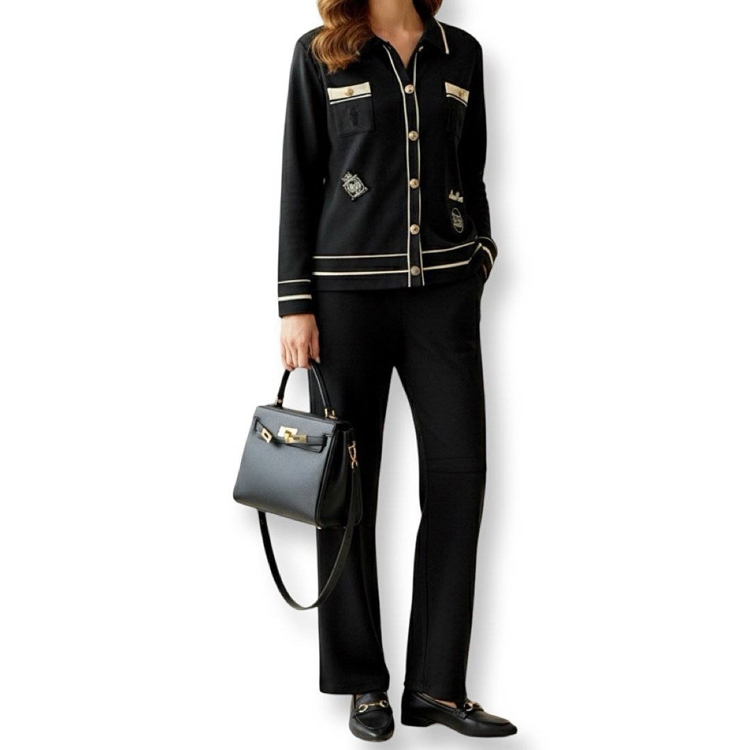 J-Clair | חליפת סריג אלגנטית יוקרתית פריז-שיק צבע שחור ג׳וקלייר