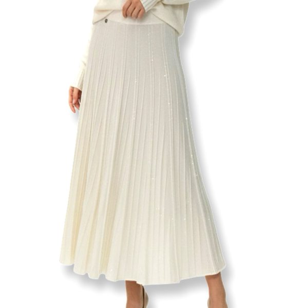 J-Clair | חצאית ארוכה פליסה-קפלים סרוגה נוצצת "שיק פריזאי" צבע לבן ג׳וקלייר
