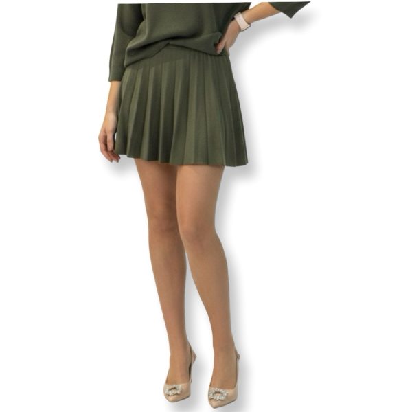 J-Clair | חצאית מיני סרוגה פליסה איי ליין צבע ירוק-זית ג׳וקלייר