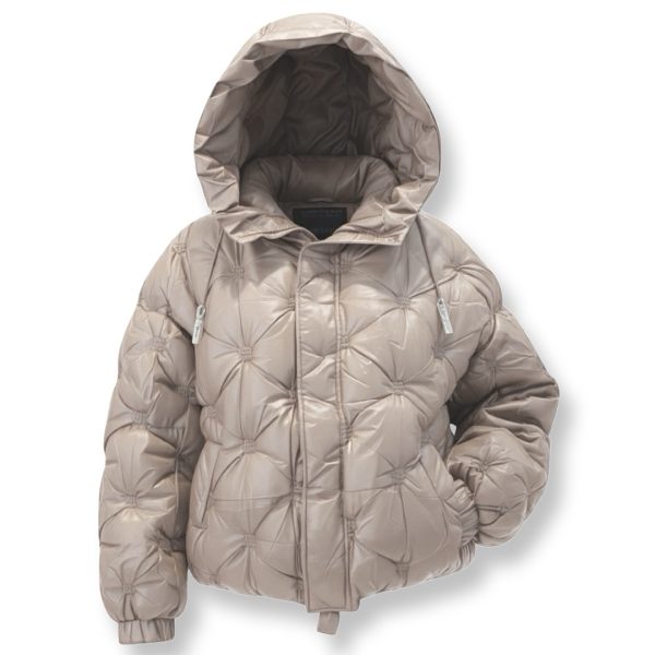 J-Clair | מעיל פוף קווילט מרופד יוקרתי עם קפוצ'ון צבע בז' מטאלי ג׳וקלייר