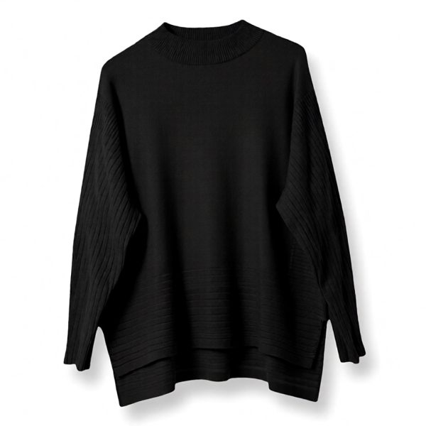 J-Clair | סריג אוברסייז אופנתי גימור אסימטרי צבע שחור ג׳וקלייר