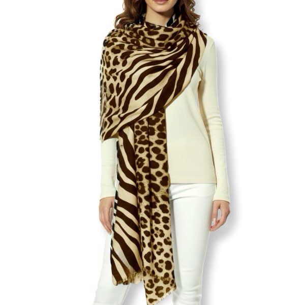 Luna-Chiara | צעיף/שאל גדול זברה-נמר דוצדדי יוקרתי בגווני חום קיארה