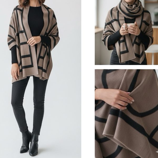 Luna-Chiara | צעיף-שאל גדול יוקרתי צבע טאופ שחור לונה קיארה