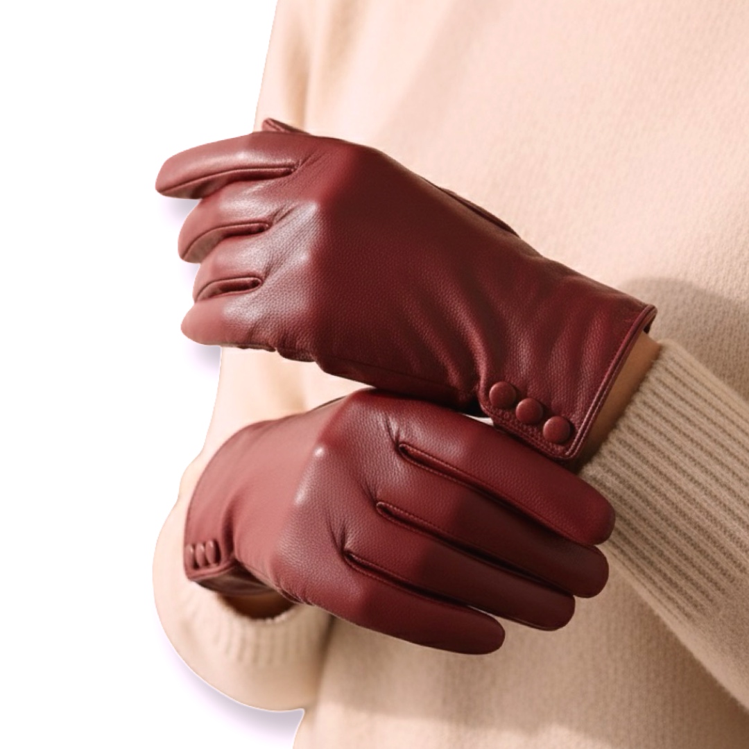 S&J | כפפות עור אלגנטיות "מארסלה" עם כפתורים צבע בורדו סי אנד ג׳י