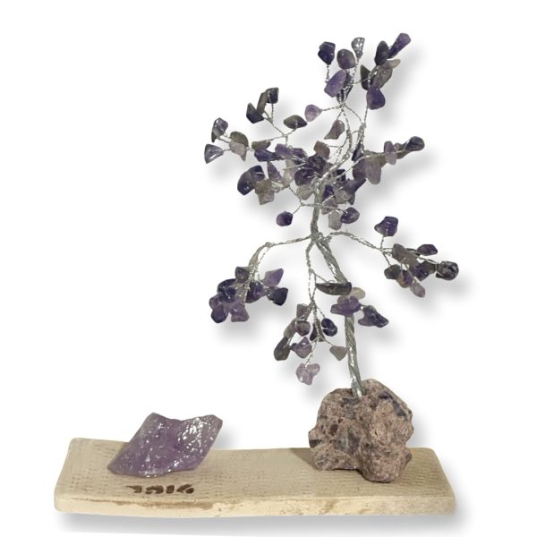 Cristal-מארז עץ אבני קריסטל ואבן גולמי אמטיסט לאיזון והחלמה