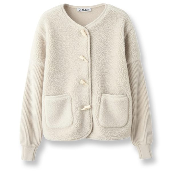 J-Clair | ג'קט-קרדיגן פרוותי בסגנון דאפל כפתורי טוגל צבע אופוויט ג׳וקלייר