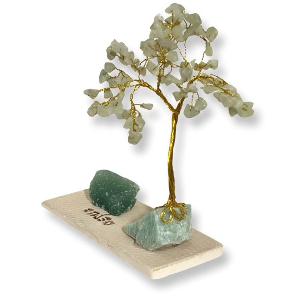 Cristal-מארז עץ אבני קריסטל ואבן גולמי אוונטורין לצמיחה,הצלחה ושפע