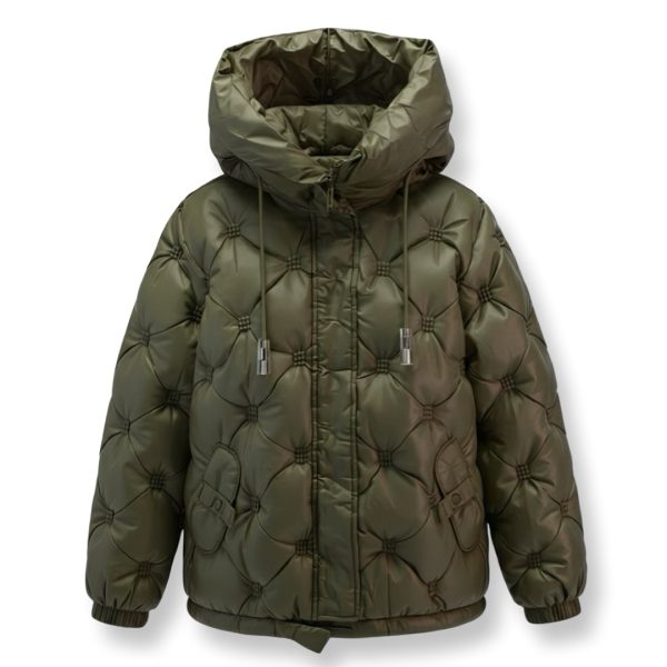 J-Clair | מעיל פוף קווילט מרופד יוקרתי עם קפוצ'ון צבע ירוק זית ג׳וקלייר