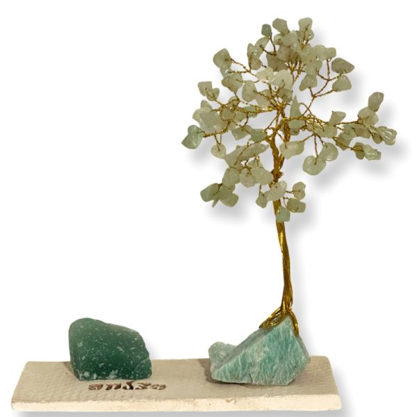 Cristal-מארז עץ אבני קריסטל ואבן גולמי אוונטורין לצמיחה,הצלחה ושפע