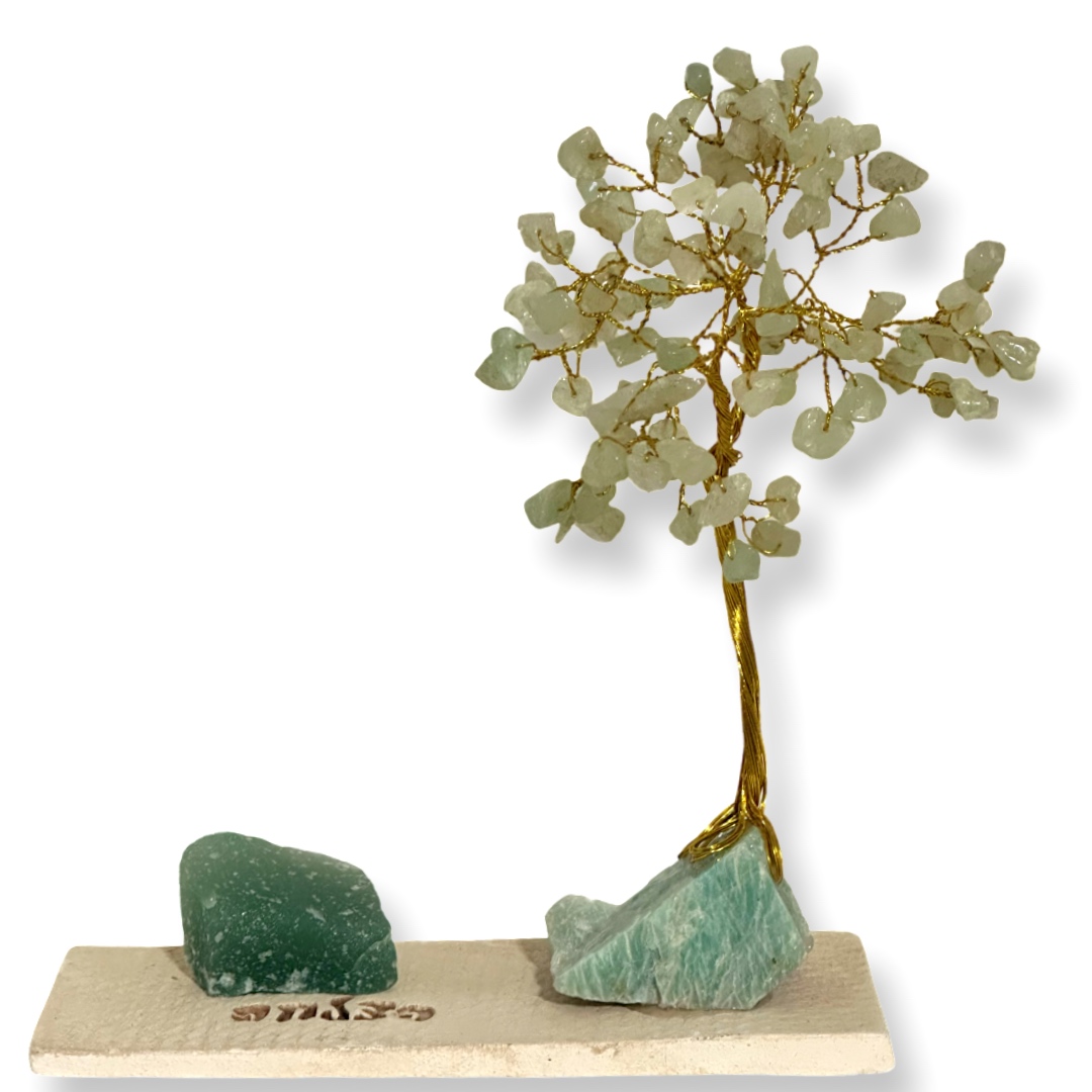 Cristal-מארז עץ אבני קריסטל ואבן גולמי אוונטורין לצמיחה,הצלחה ושפע