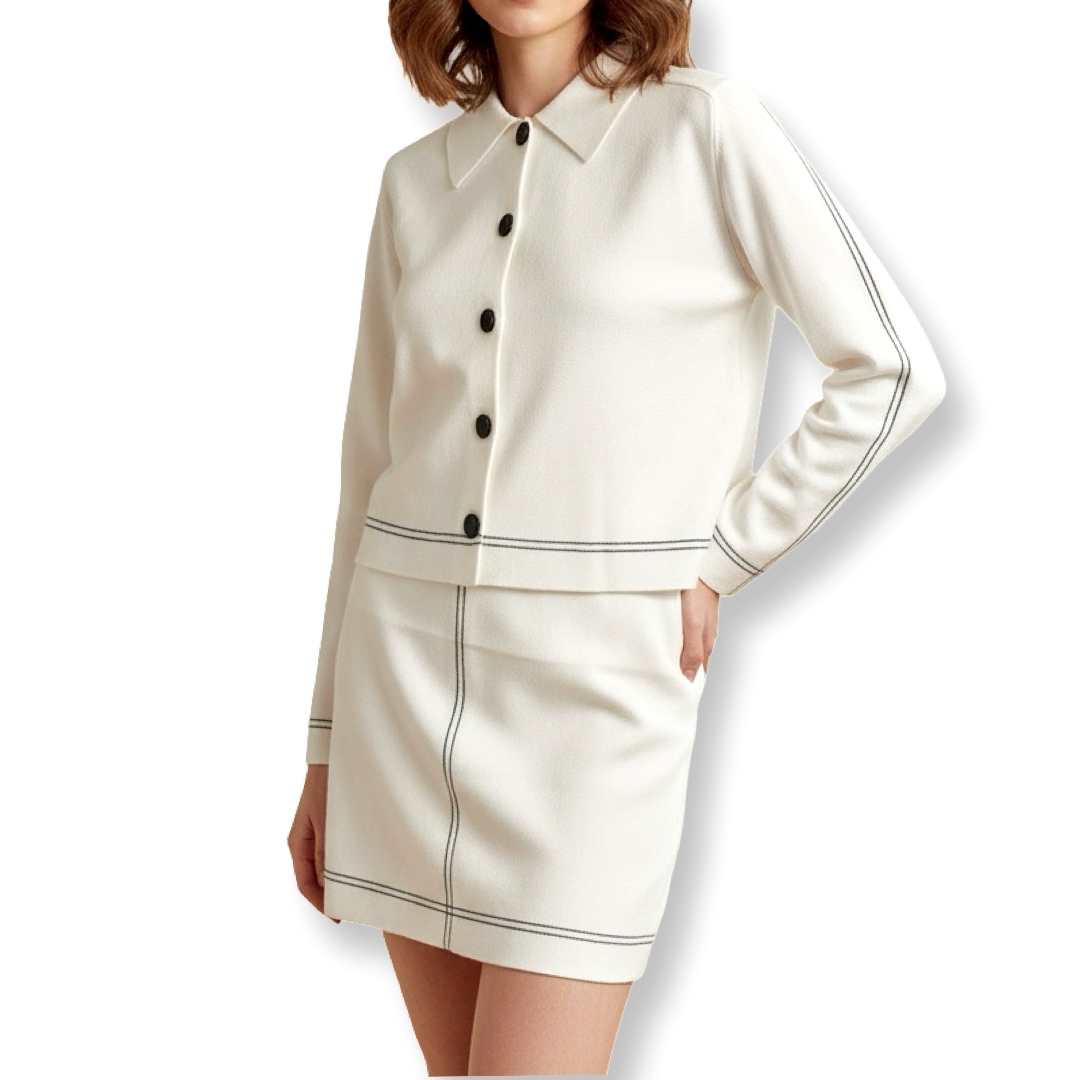 J-Clair | חליפת סריג אלגנטית יוקרתית ז'קט וחצאית מיני ג׳וקלייר
