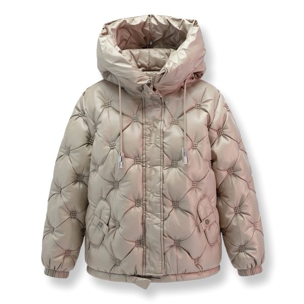 J-Clair | מעיל פוף קווילט מרופד יוקרתי עם קפוצ'ון צבע בז' מטאלי ג׳וקלייר