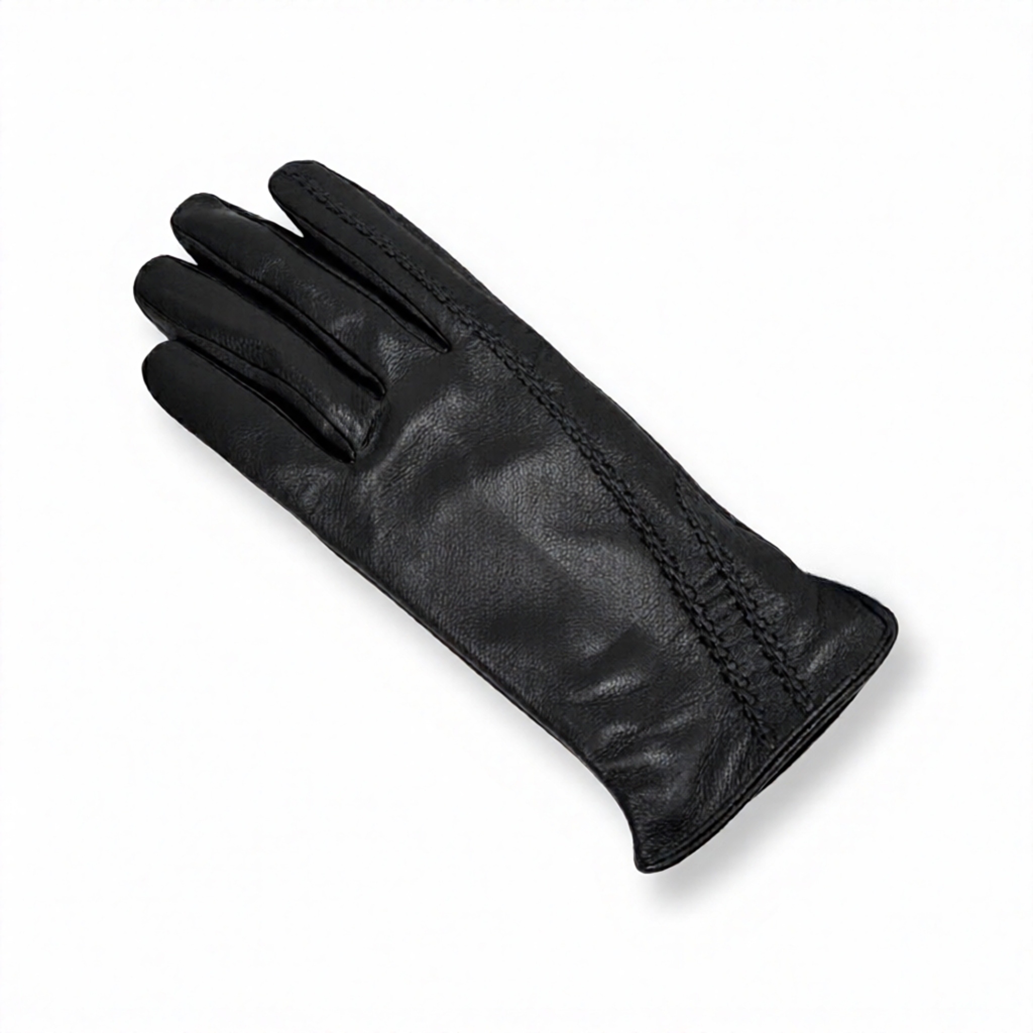 S&J | כפפות עור אלגנטיות בתפר קלוע צבע שחור סי אנד ג׳י