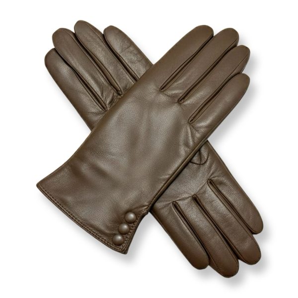 S&J | כפפות עור אלגנטיות "מארסלה" עם כפתורים צבע חום סי אנד ג׳י