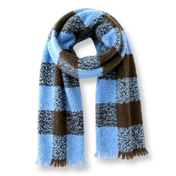 Luna-Chiara | צעיף 'בלאנקט' משובץ רך ונעים בגווני תכלת/חום לונה קיארה