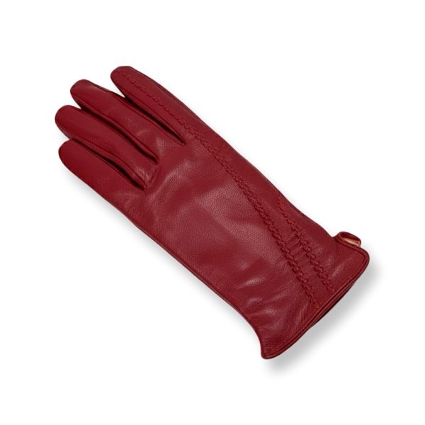 S&J | כפפות עור אלגנטיות בתפר קלוע צבע בורדו סי אנד ג׳י