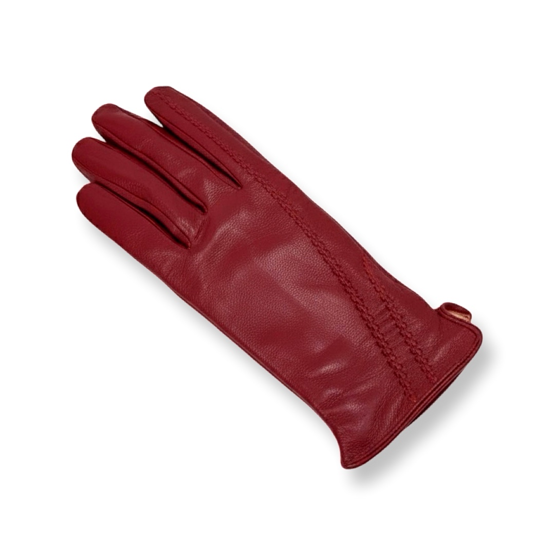 S&J | כפפות עור אלגנטיות בתפר קלוע צבע בורדו סי אנד ג׳י