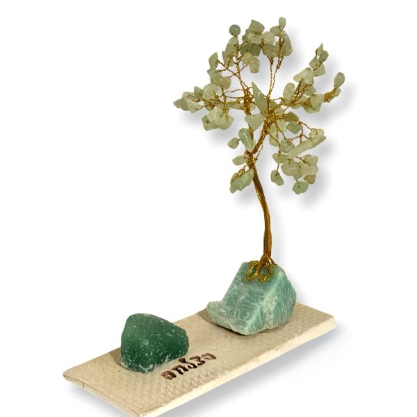 Cristal-מארז עץ אבני קריסטל ואבן גולמי אוונטורין לצמיחה,הצלחה ושפע