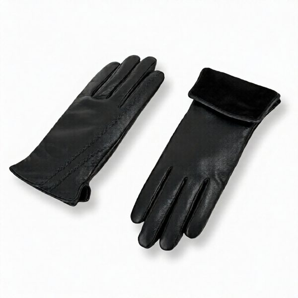 S&J | כפפות עור אלגנטיות בתפר קלוע צבע שחור סי אנד ג׳י