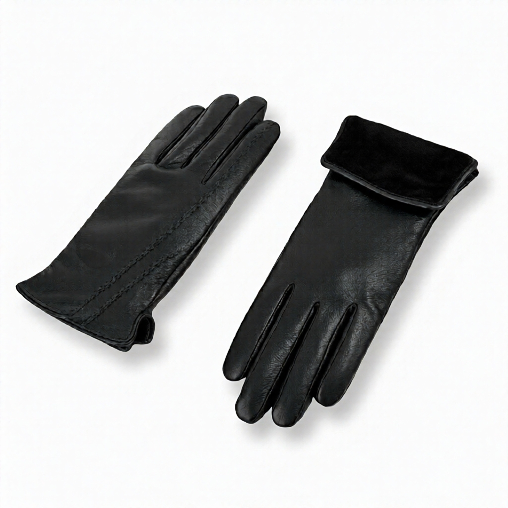 S&J | כפפות עור אלגנטיות בתפר קלוע צבע שחור סי אנד ג׳י