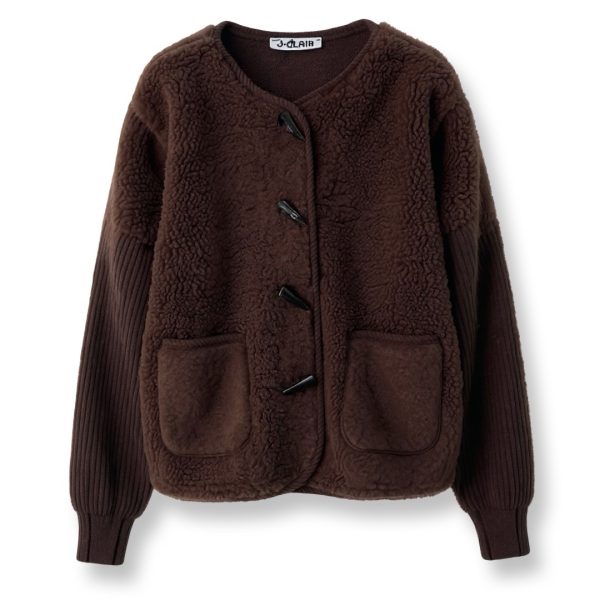 J-Clair | ג'קט-קרדיגן פרוותי בסגנון דאפל כפתורי טוגל צבע חום ג׳וקלייר