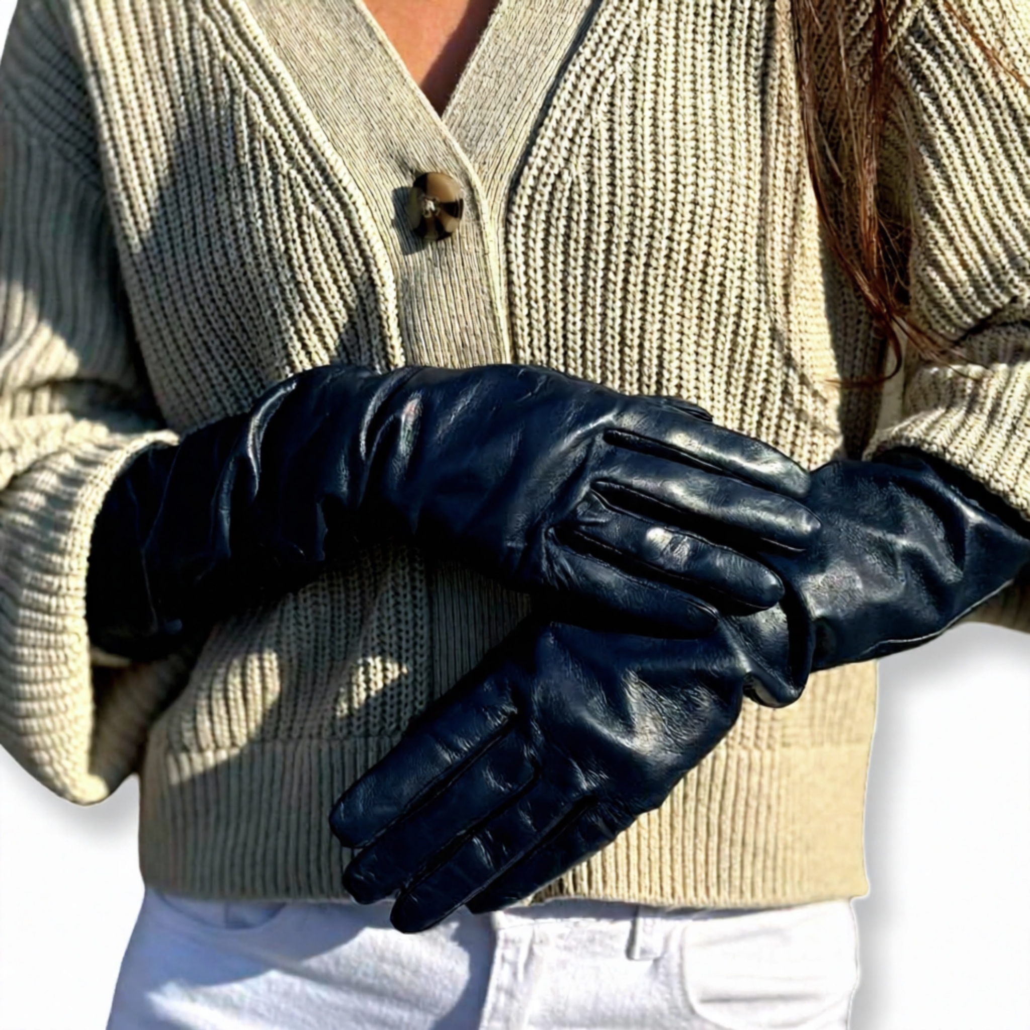 S&J | כפפות עור ארוכות "ונוס" שחורות סי אנד ג׳י