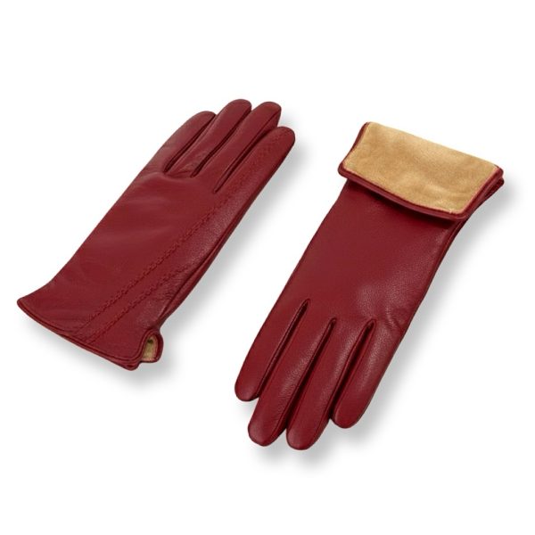 S&J | כפפות עור אלגנטיות בתפר קלוע צבע בורדו סי אנד ג׳י