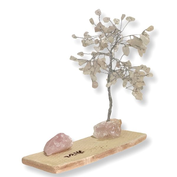 Cristal-מארז עץ אבני קריסטל ואבן גולמי רוז קוורץ לאהבה,הרמוניה ושלווה