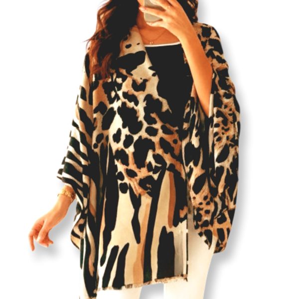 Luna-Chiara | צעיף/שאל גדול זברה-נמר דוצדדי יוקרתי בגווני חום קיארה