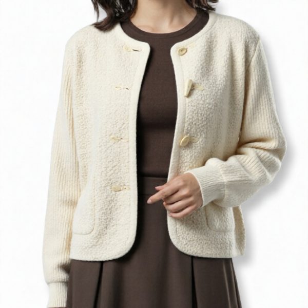 J-Clair | ג'קט-קרדיגן פרוותי בסגנון דאפל כפתורי טוגל צבע אופוויט ג׳וקלייר