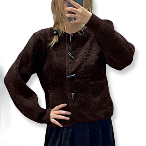 J-Clair | ג'קט-קרדיגן פרוותי בסגנון דאפל כפתורי טוגל צבע חום ג׳וקלייר