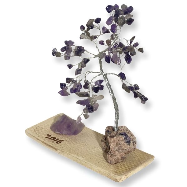 Cristal-מארז עץ אבני קריסטל ואבן גולמי אמטיסט לאיזון והחלמה