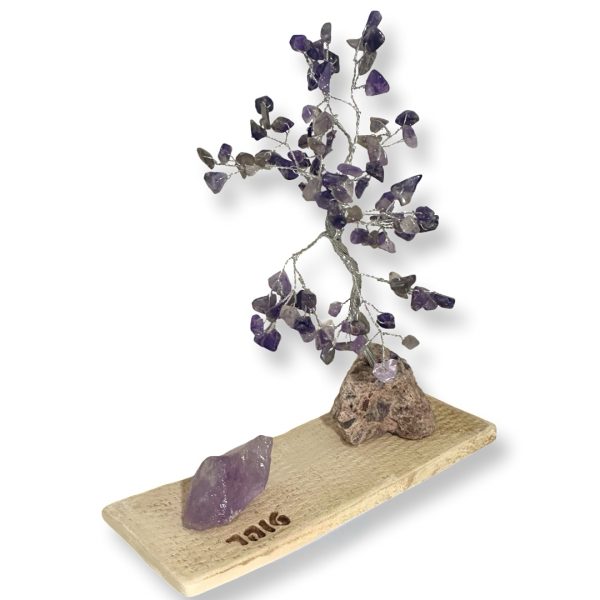 Cristal-מארז עץ אבני קריסטל ואבן גולמי אמטיסט לאיזון והחלמה