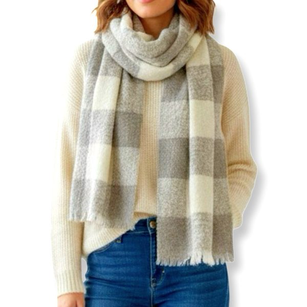 Luna-Chiara | צעיף 'בלאנקט' משובץ רך ונעים בגווני אופוויט/בז׳ לונה קיארה