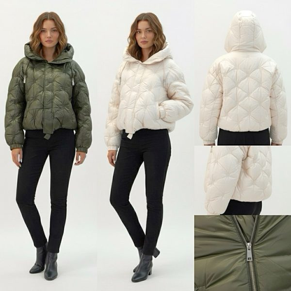 J-Clair | מעיל פוף קווילט מרופד יוקרתי עם קפוצ'ון צבע אופוויט ג׳וקלייר