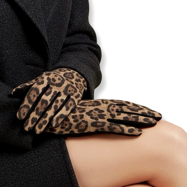 S&J | כפפות מגע יוקרתיות בהדפס נמר 'גלאם' כפתורים סי אנד ג׳י