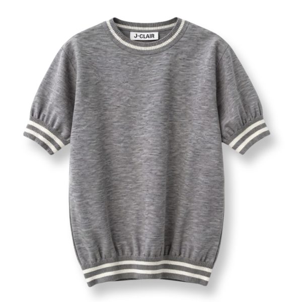 J-Clair | חולצת סריג אופנתית קצרה עם פסי רטרו בצווארון צבע אפור ג׳וקלייר