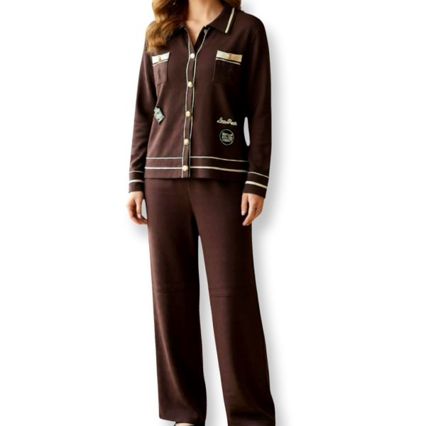 J-Clair | חליפת סריג אלגנטית יוקרתית פריז-שיק צבע חום ג׳וקלייר