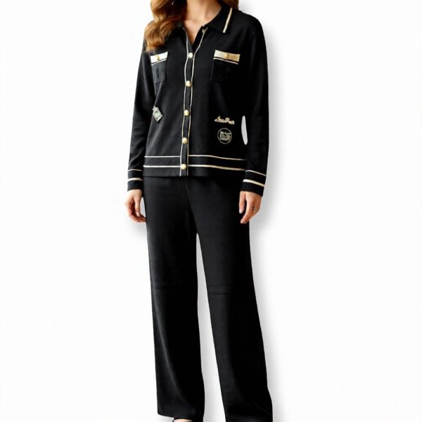 J-Clair | חליפת סריג אלגנטית יוקרתית פריז-שיק צבע שחור ג׳וקלייר