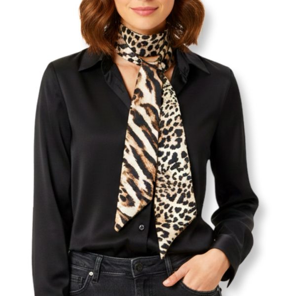 Seta | צעיף/עניבה משי דק מנומר בראון-שחור סטה