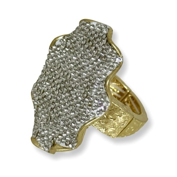 Joyas -טבעת סטייטמנט אמורפית משובצת קריסטלים צבע כסף ג'ויה