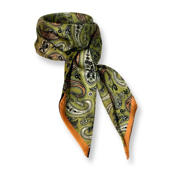 Seta | צעיף/עניבה משי דק פייזלי זית סטה