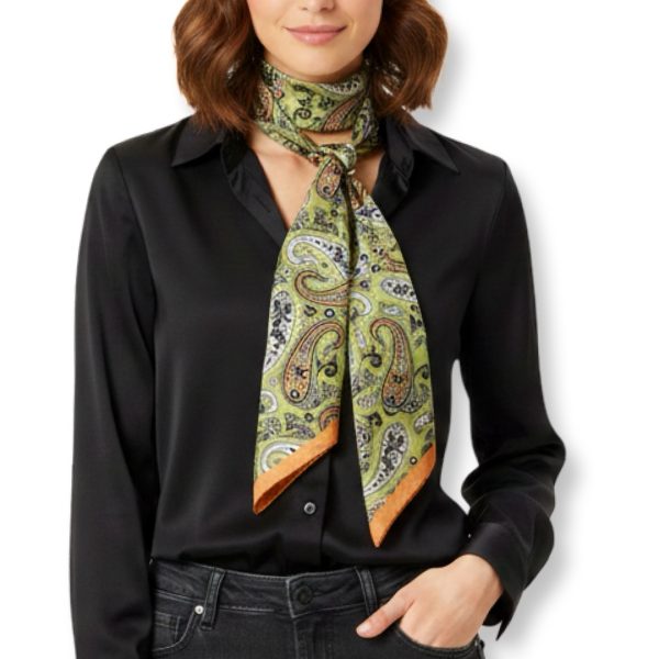 Seta | צעיף/עניבה משי דק פייזלי זית סטה